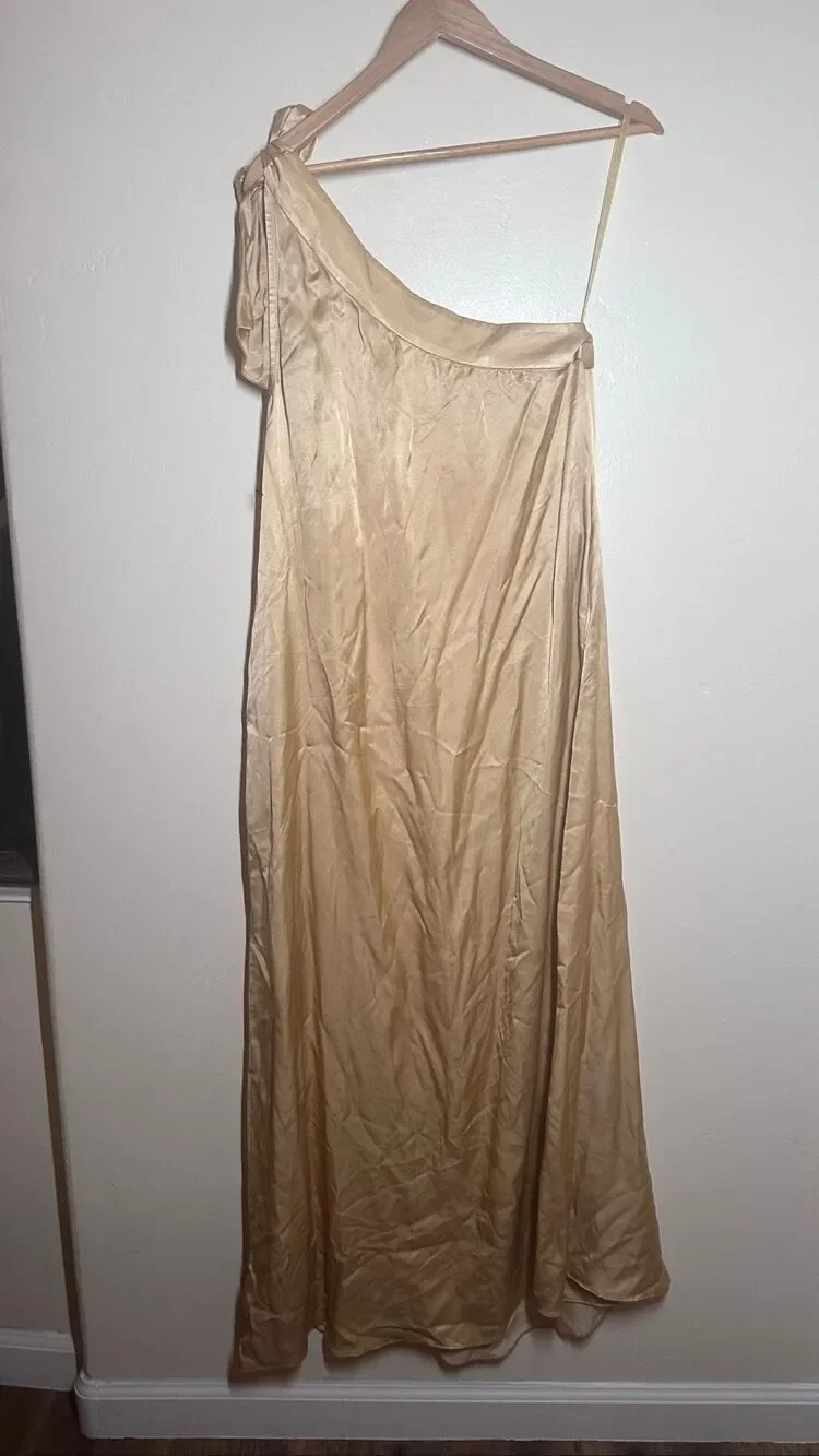 Free People Gold Soa One Shoulder Maxi Dress Size XS New